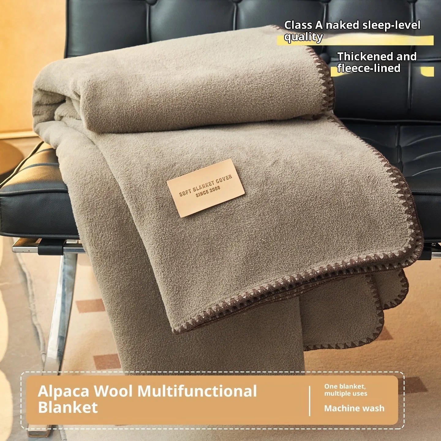 Alpaca fleecefiber blanket in solid colour, Class A soft polyester, thickened warm leg covering