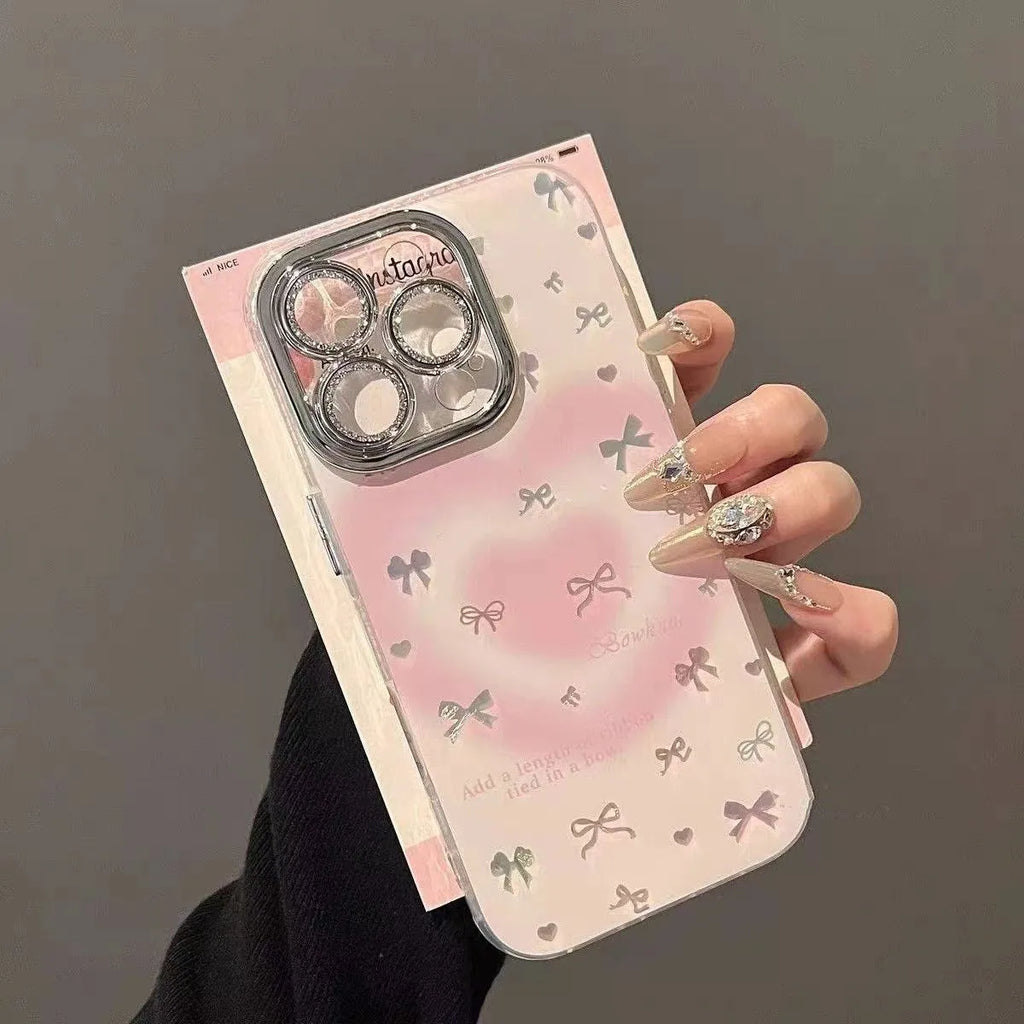 Heart blush bow phone case with painted design for Apple iPhone models