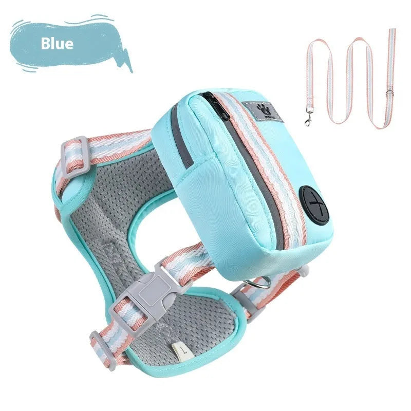 Explosion-proof anti-strangulation pet harness in Oxford cloth with 1.5m holding rope attached
