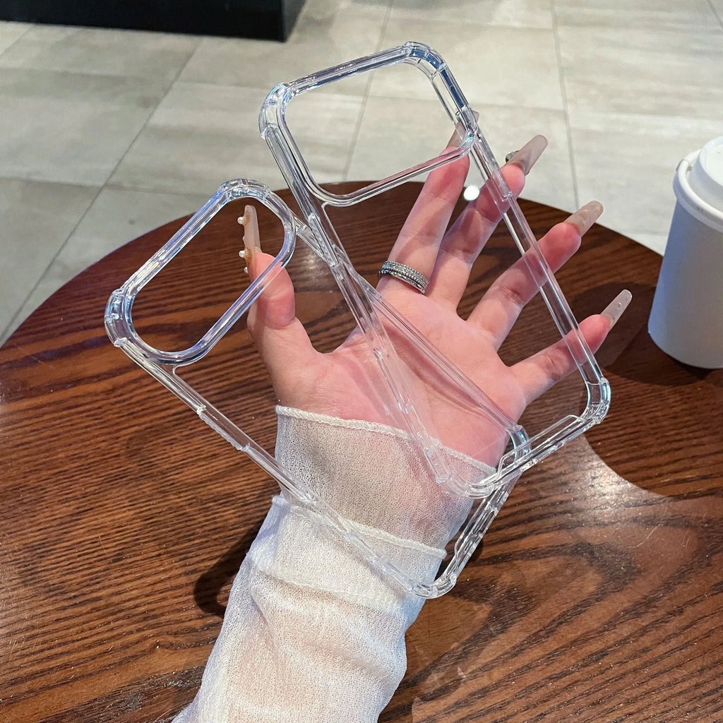 Transparent PC airbag phone case for iPhone, shockproof and drop-resistant, simple style