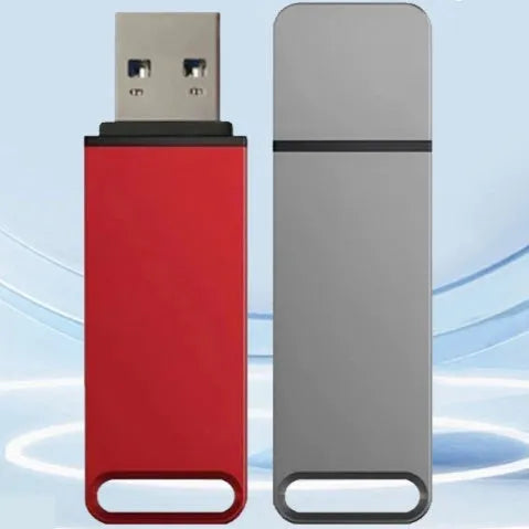 Creative metal USB flash drive in black, red, or silver, showing capacity options from 1TB to 16TB.