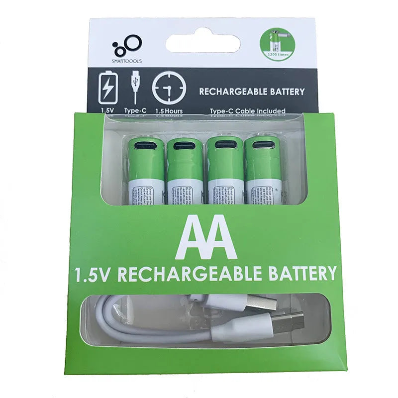 AA and AAA rechargeable lithium batteries with USB charging cable, 1.5V, 2600mWh and 750mWh capacity