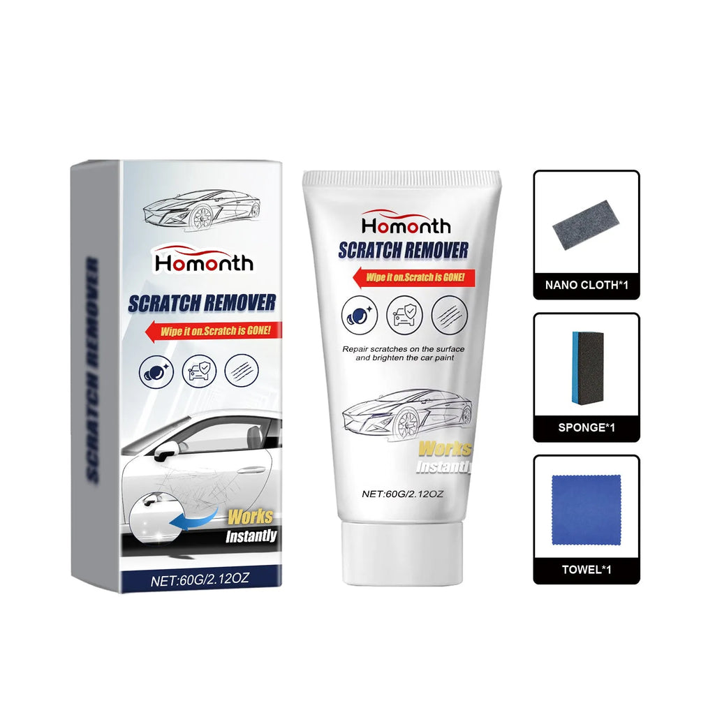 Car scratch repair suit with 60g scratch remover nano cloth towel and sponge on a white background