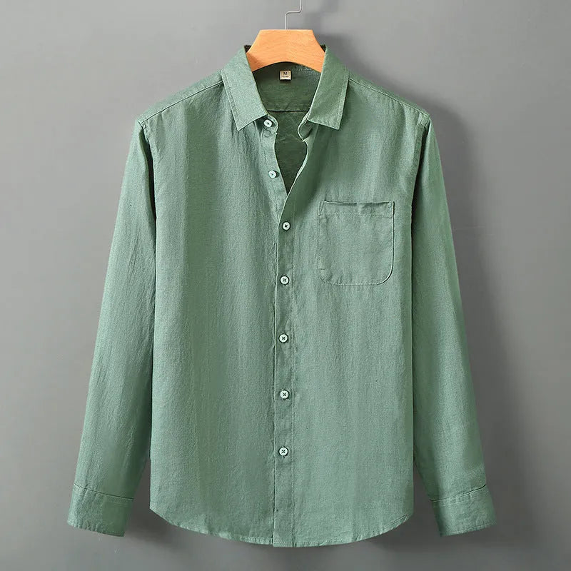 Linen long sleeve loose shirt Chinese style cardigan in solid colour with sun protection sleeves