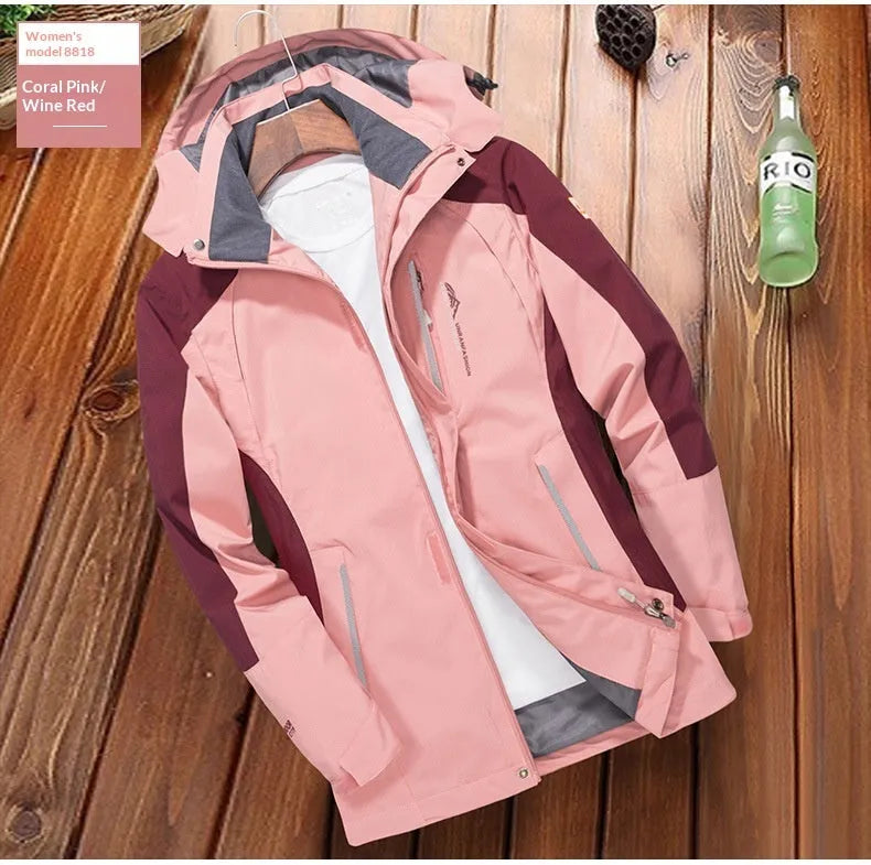 Men's windproof waterproof outdoor windbreaker thin jacket in grey solid colour cardigan style for hiking and camping