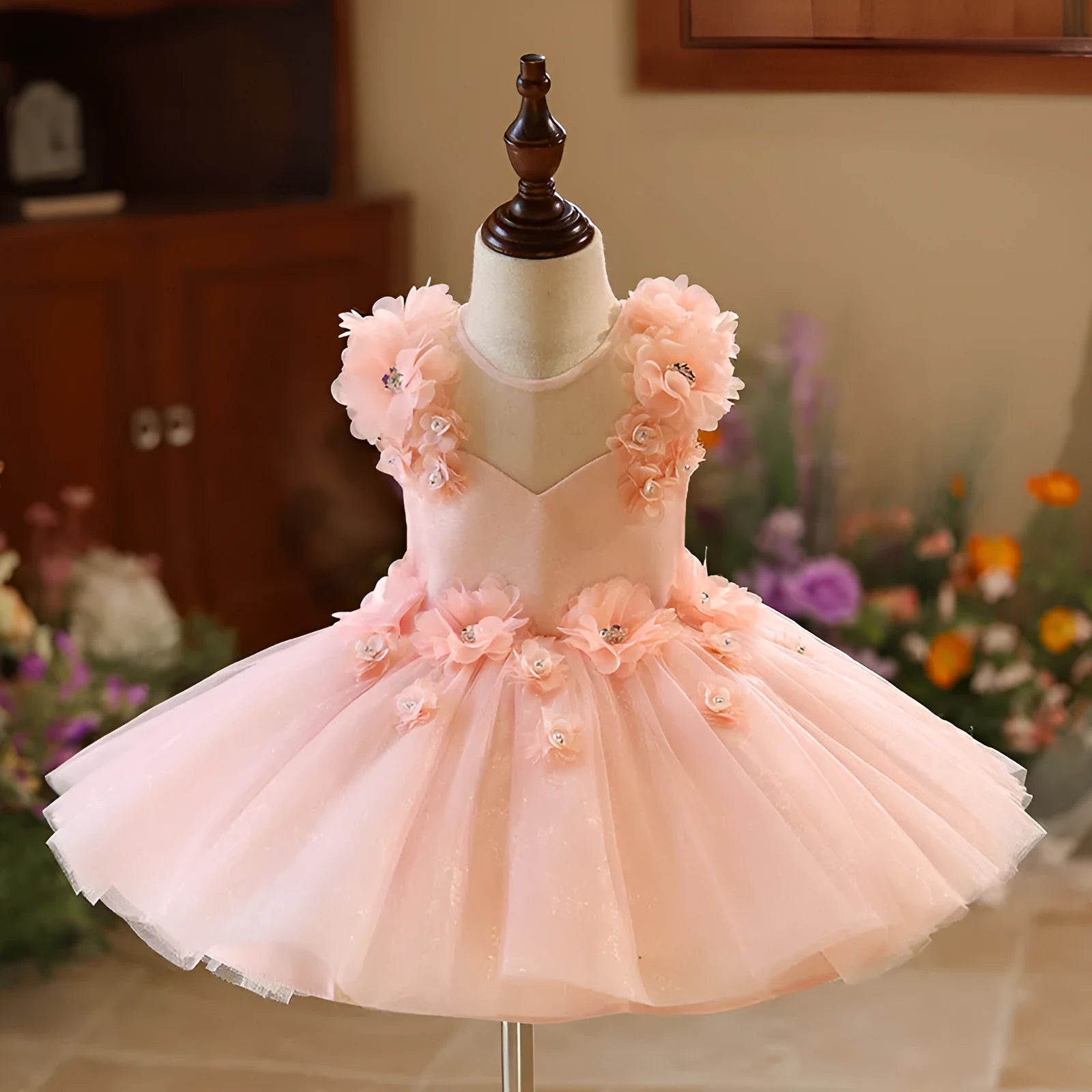 Pink polyester flower girl princess dress suitable for heights 80cm to 150cm