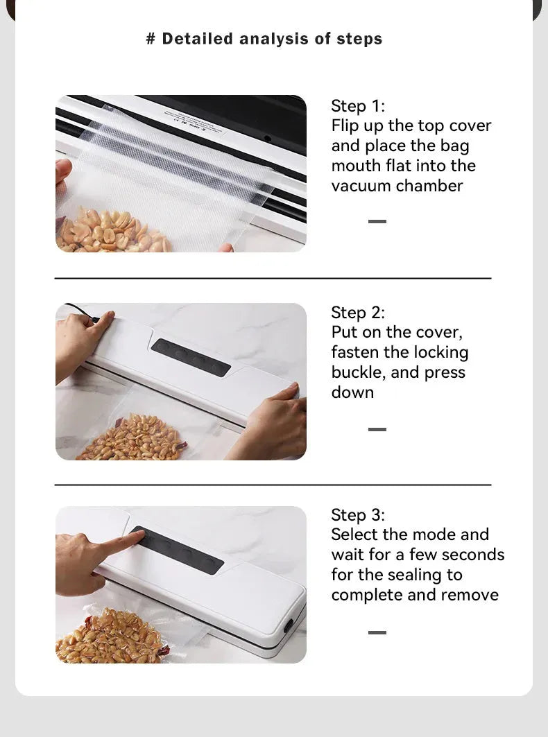 Small black automatic vacuum sealer machine for household food preservation with compact design