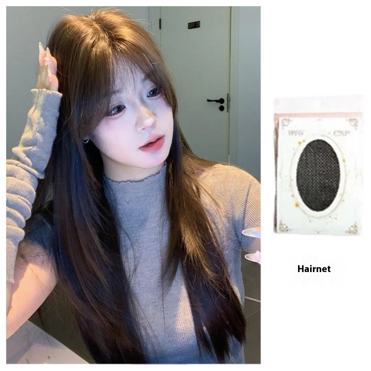 Women's layered long straight wig in cold brown colour with lace front design