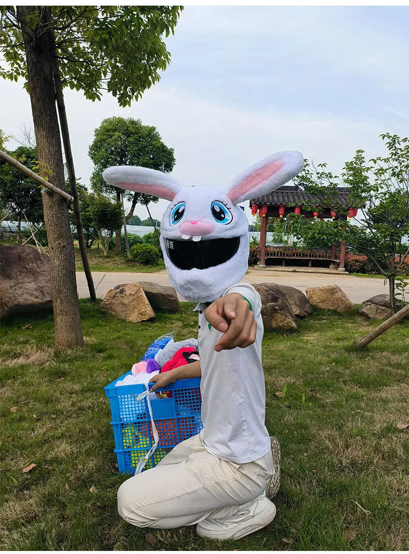 White decorative rabbit head helmet cover for electric motorcycles with warm plush PP cotton construction