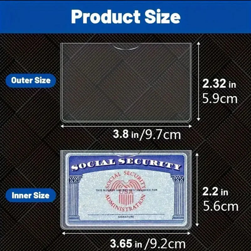 Clear PVC waterproof holder for a social security card, sized 9.7 by 5.9 centimetres.