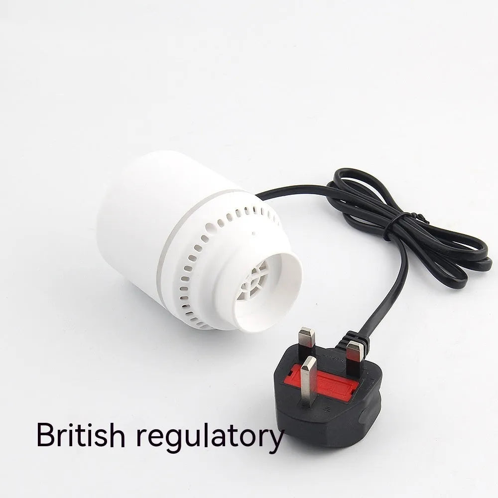 White plastic electric suction pump for buggy bag vacuum, available in 26mm, 32mm, and 38mm diameters.