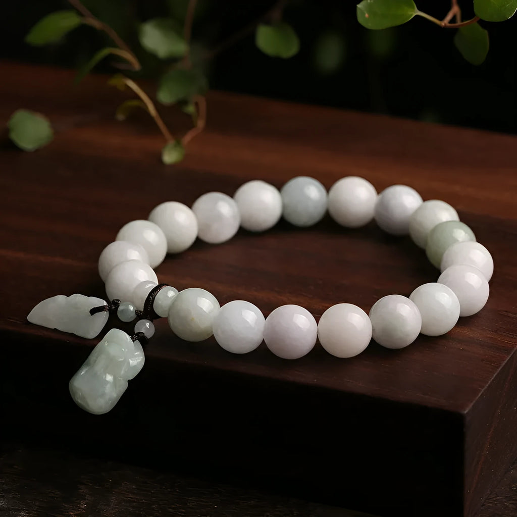 Natural emerald jade hanging bracelet with Maitreya Buddha geometric design
