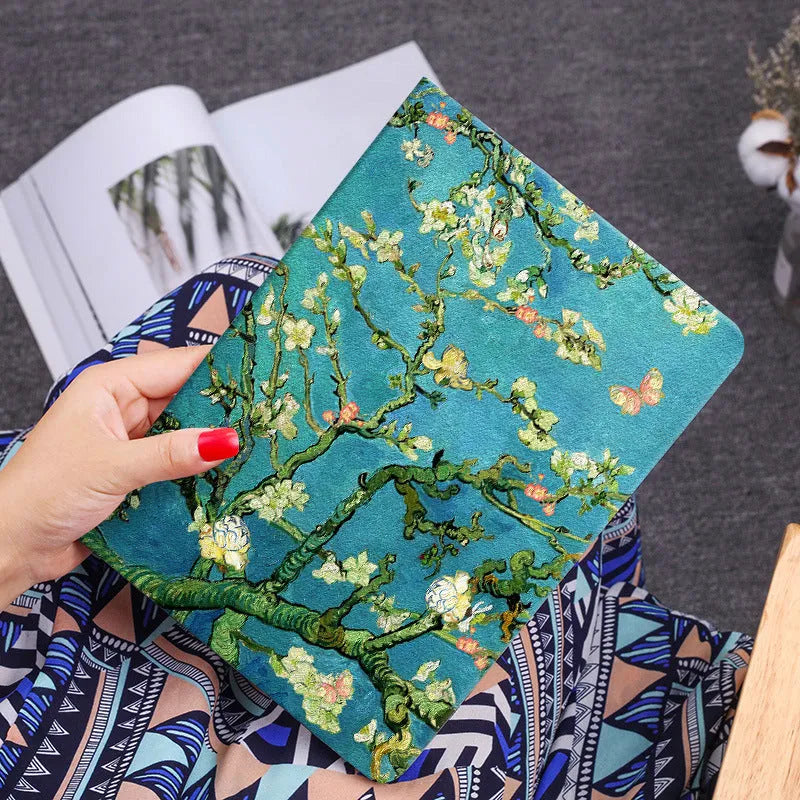 Handmade liquid silicone iPad flip case with floral decorative design