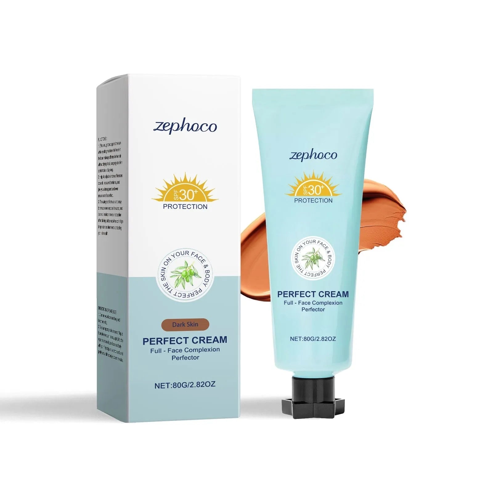 Curdling sunscreen moisturising liquid foundation bottle showing ivory white, natural colour, and dark skin shades