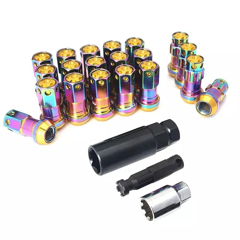 Aluminium alloy forged wheel hub nut in multiple colour options with M12 thread specifications