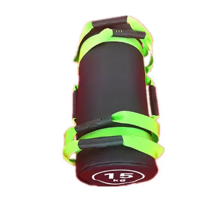 Flat white leather fitness training sandbag with weight options from 5kg to 30kg for gym workouts