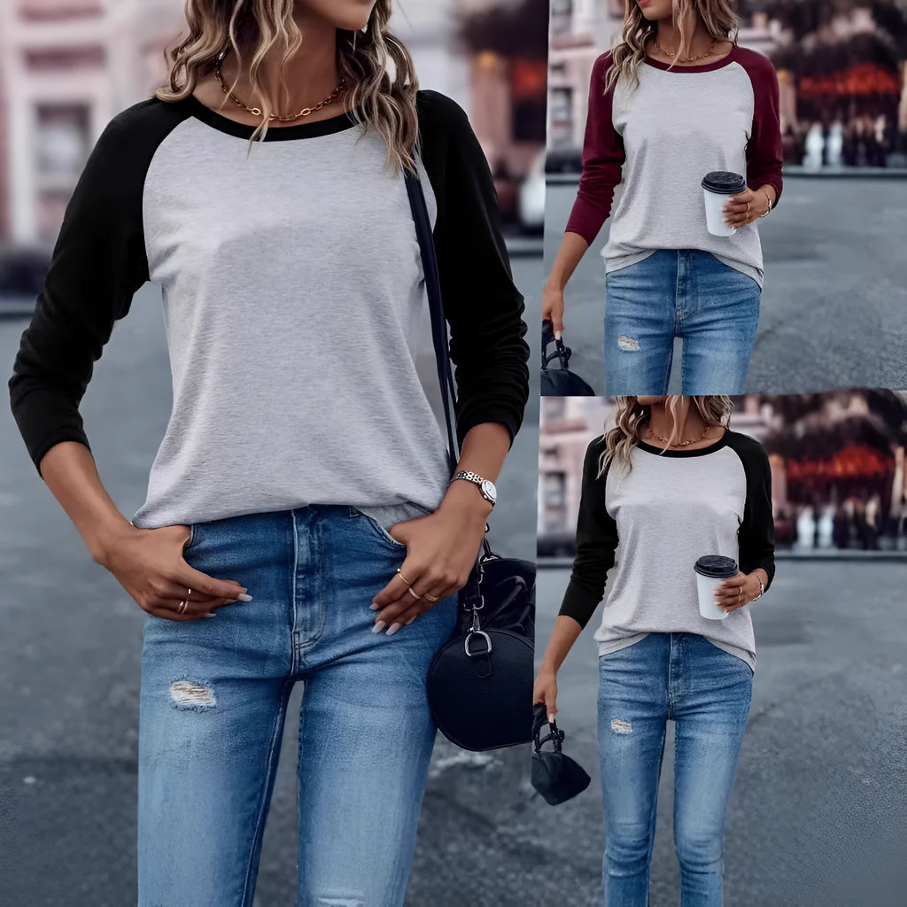 Black contrast colour polyester T-shirt, loose pullover, regular sleeves, Japanese Korean casual style, sizes S-2XL