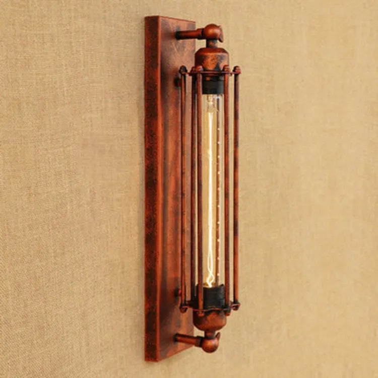 Industrial retro flute design iron wall lamp in black, bronze, rust, or silver finish.