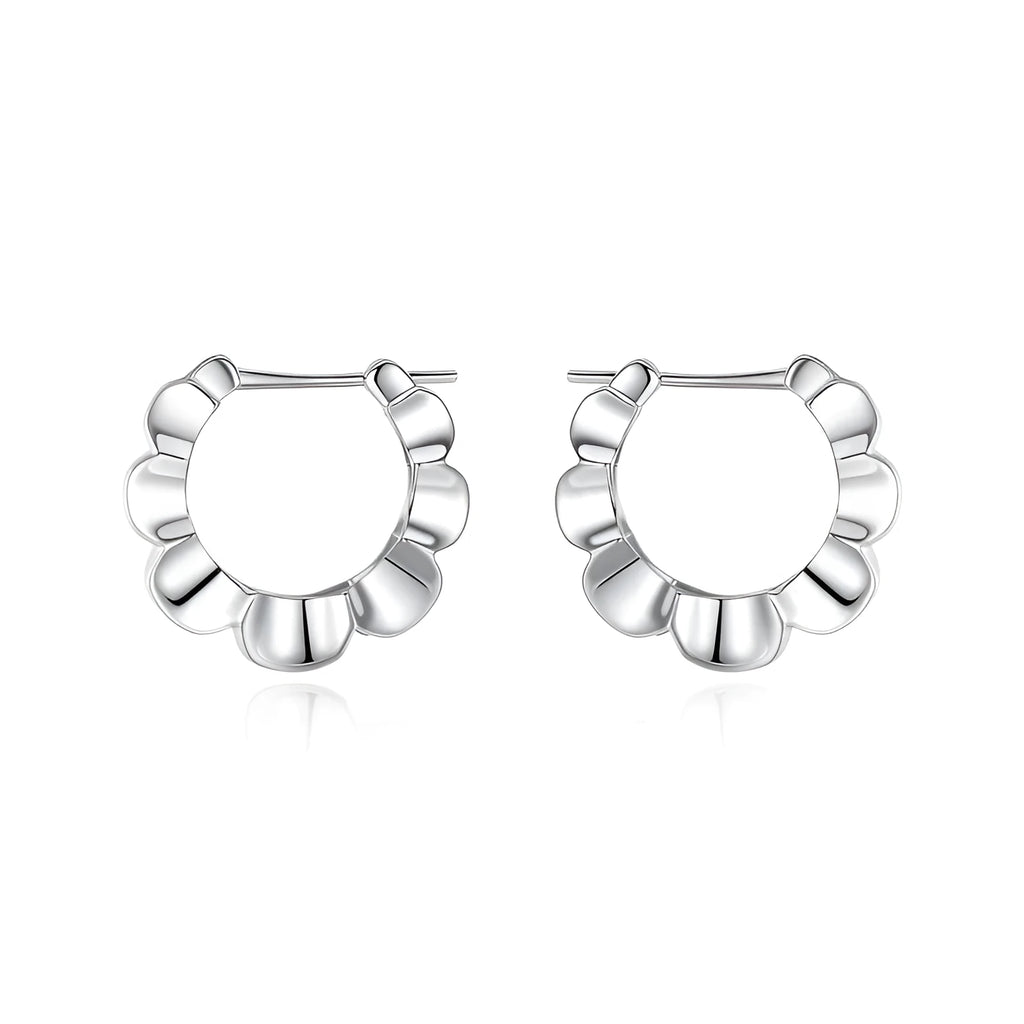 Pair of sterling silver geometric earrings with round design elements and electroplated finish