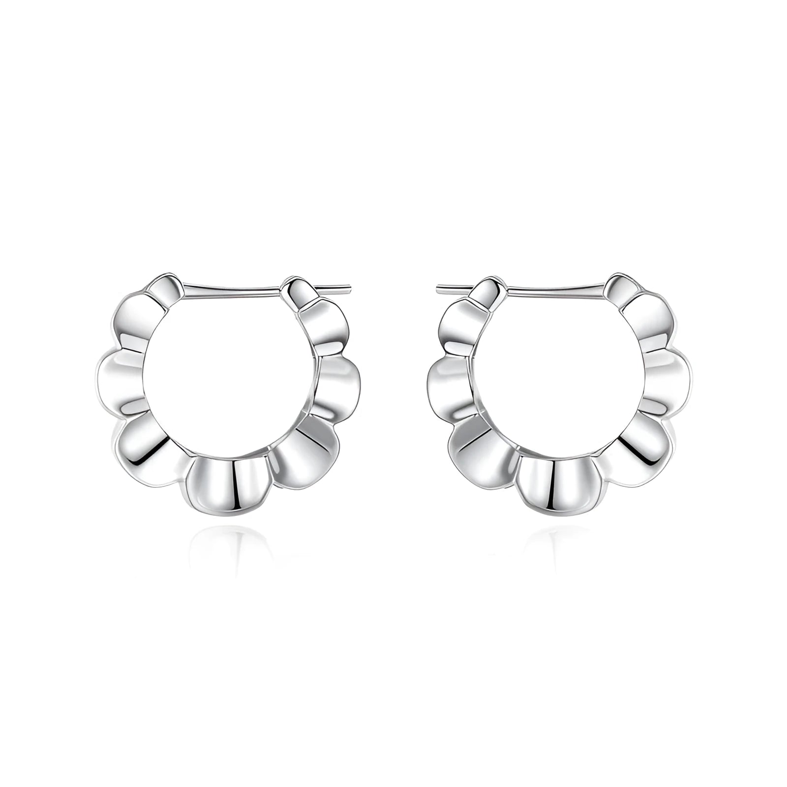 Pair of sterling silver geometric earrings with round design elements and electroplated finish