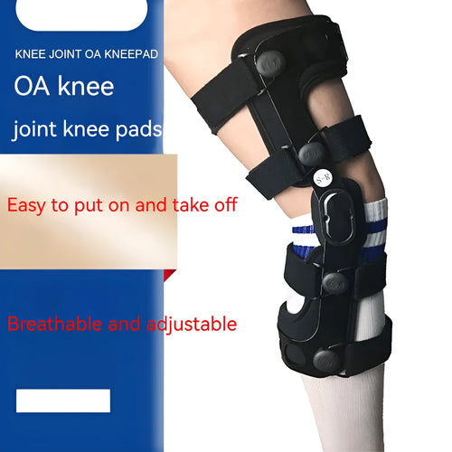 Black anterior ligament knee pad with plastic hinge components and sponge padding
