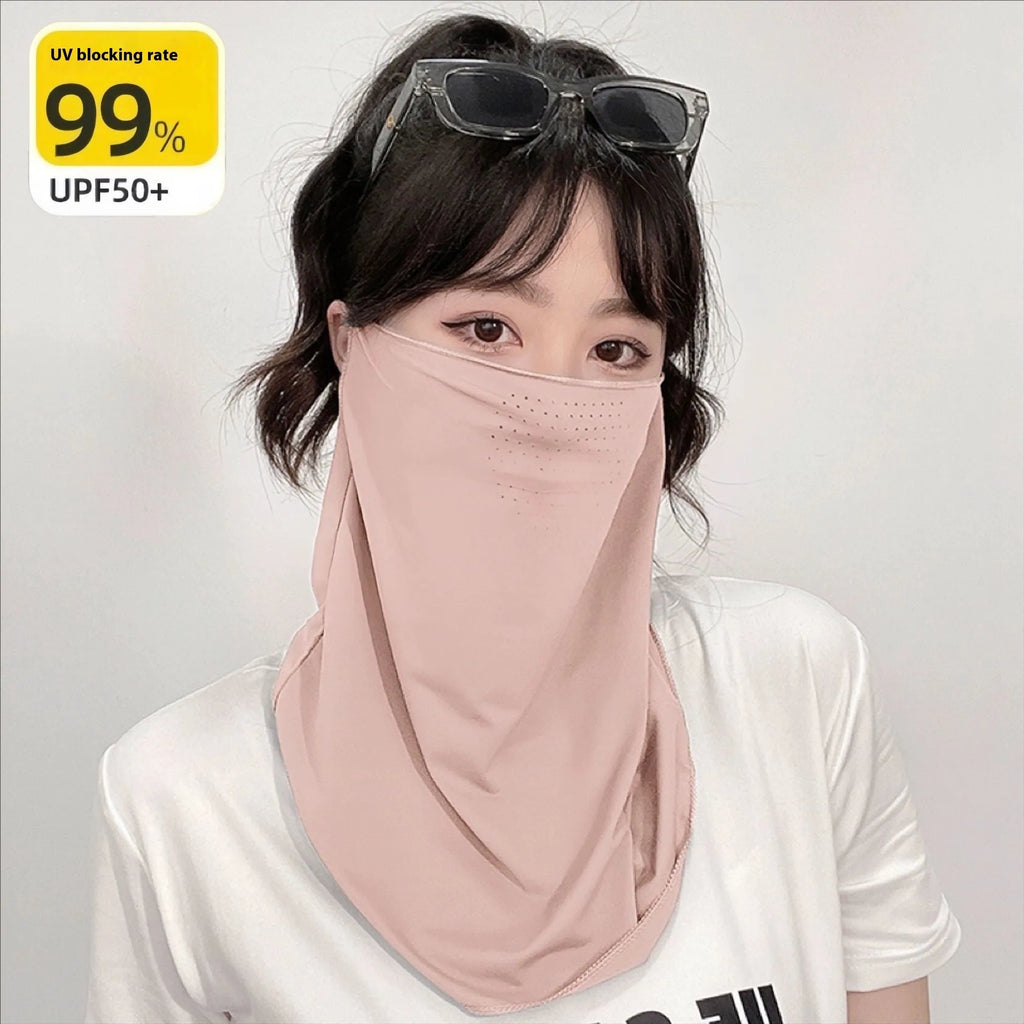 Outdoor cycling face mask in black, white, grey, or pink with UPF50 and breathable nylon half-cover design.