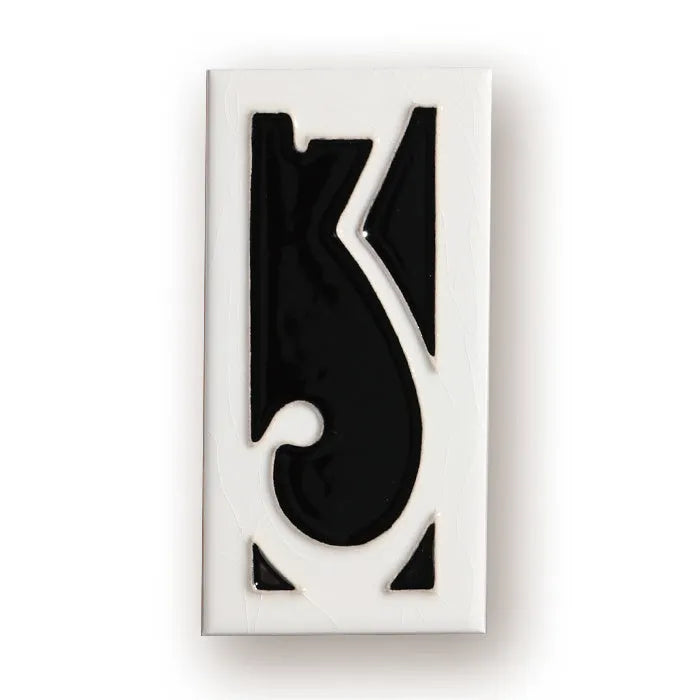 Handmade enamel art ceramic retro doorplate showing number 1 design, 76mm by 152mm