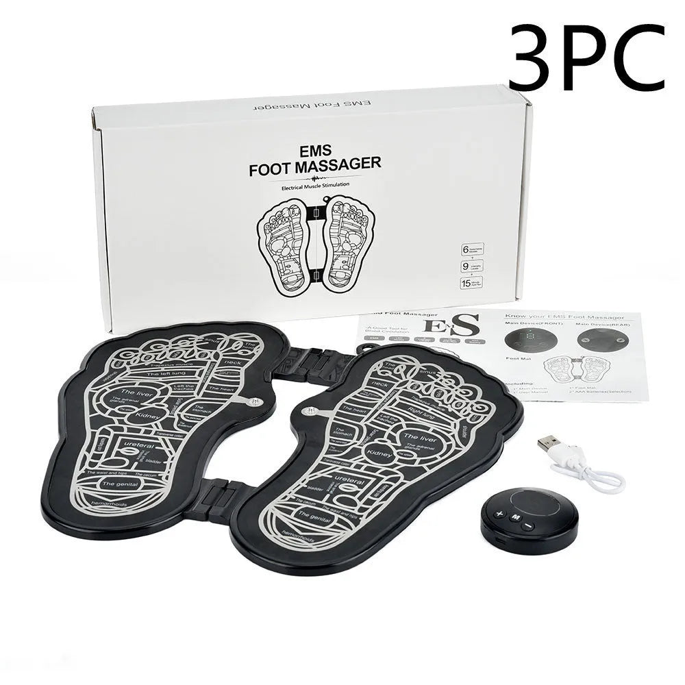 Black foldable EMS rechargeable foot massage mat with acupressure points, polypropylene, 30x29x1 cm
