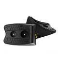 Pair of black wedge-shaped rubber car wheel stoppers with arc bevel and anti-slip base