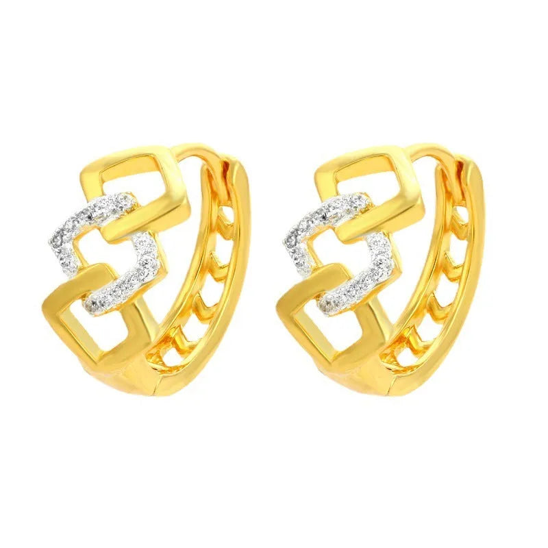Gold geometric hollow-out alloy earrings for women on a plain background.