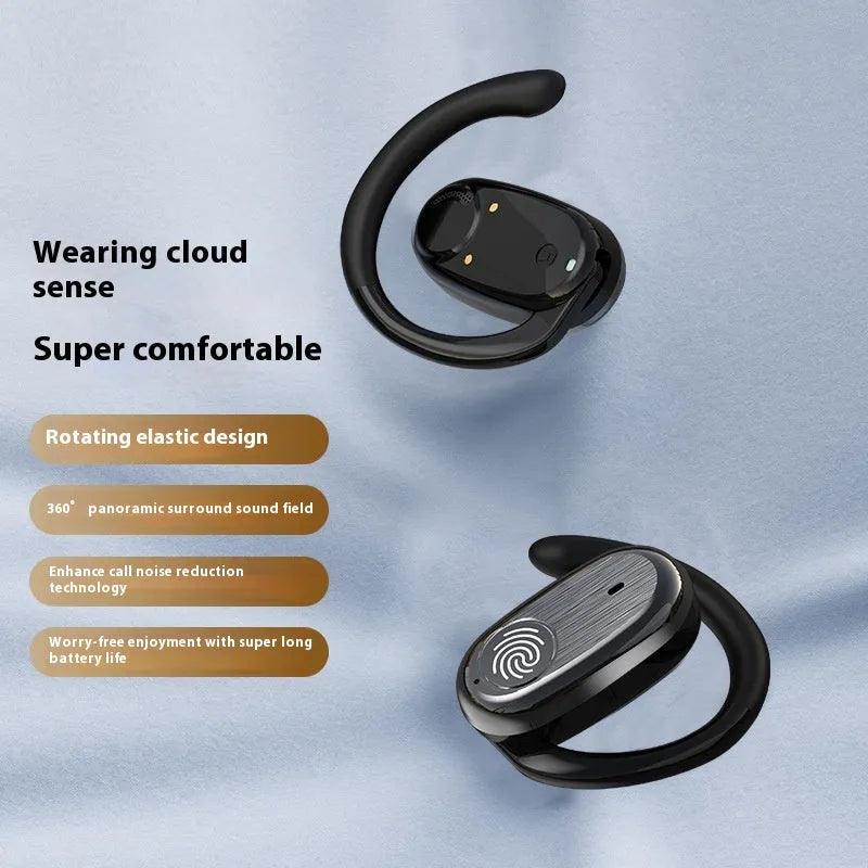 Wireless sports headset with hanging ear design, black top version, digital display, PC ABS material