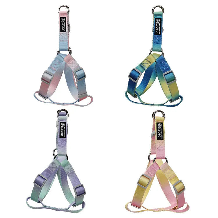 Gradient colour dog leash and collar set made from nylon fabric in multiple colour combinations