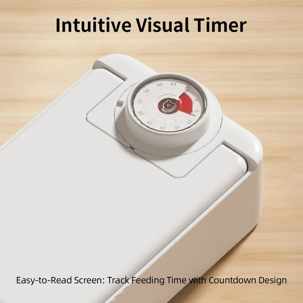White electronic pet feeder with timer display and ice crystal compartment for 48-hour food freshness