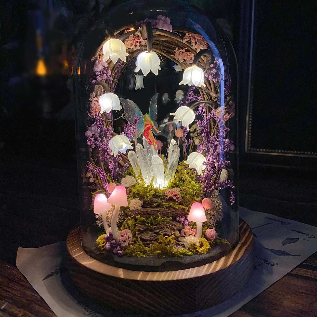 Handmade mushroom creative small night lamp glass cylinder fresh flowers multicolor built-in battery