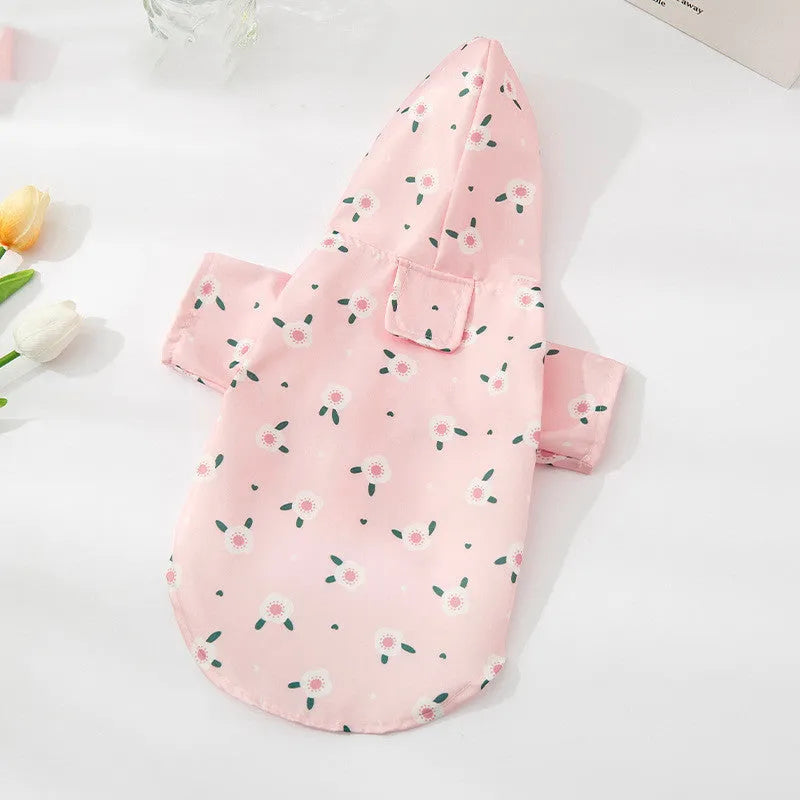 Fashion Pet Raincoat Dog Clothing in polyester with Cute Travel Bear print, available in sizes S to XL