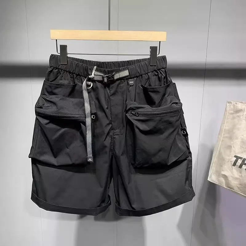 Men's large size work shorts with pockets in black or grey colours