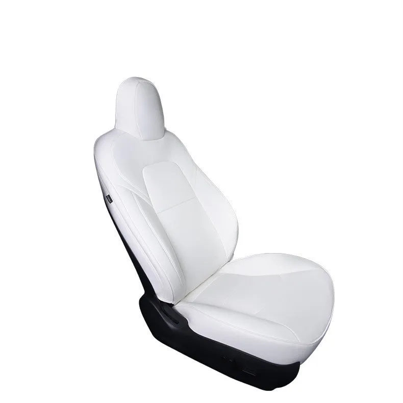 Black PVC car seat cover installed on a Tesla Model 3 front seat