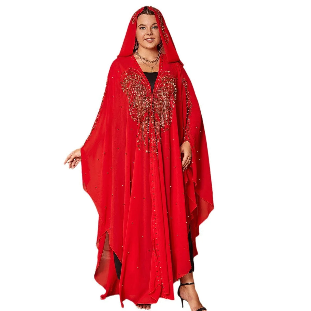 Purple chiffon cape shawl with rhinestone bead detailing and adjustable 135-175cm length