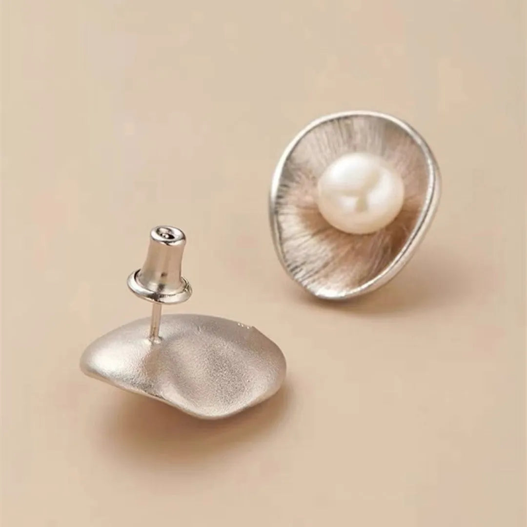 Pearl sterling silver geometric needle earrings with electroplated gold colour finish