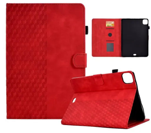 Leather iPad case with card holder showing diamond pattern in black colour