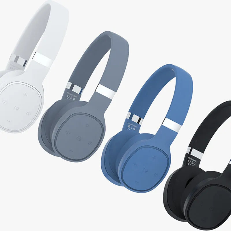 Folding wireless Bluetooth sports headphones in black, showing the collapsed design for portability.