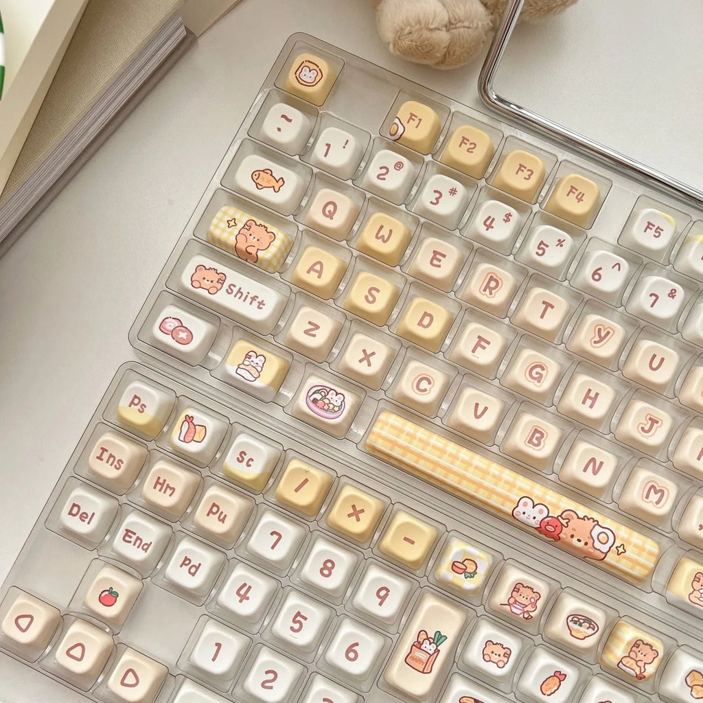 140 EOA height PBT keycaps with thermal sublimation rabbit and bear restaurant artwork