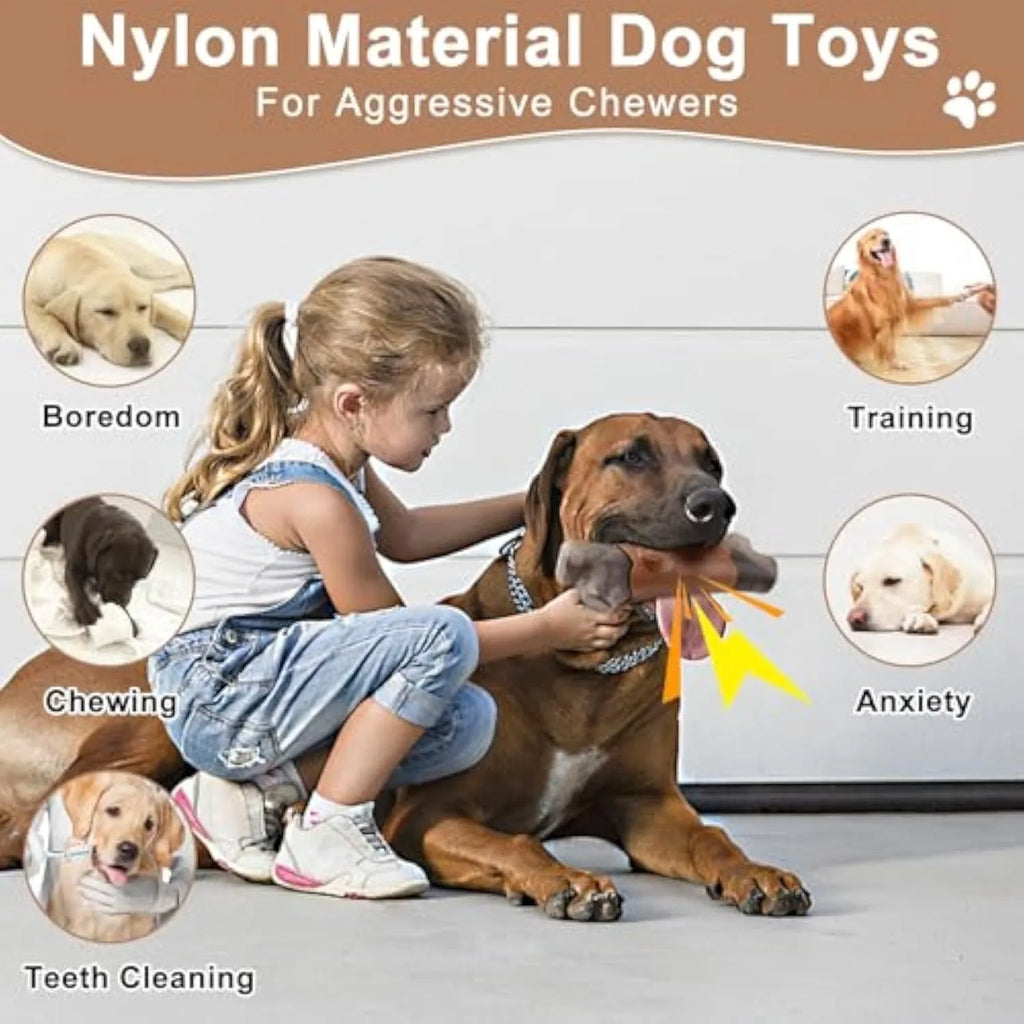 Large brown branch-shaped nylon dog chew toy with bacon flavour for aggressive chewers.