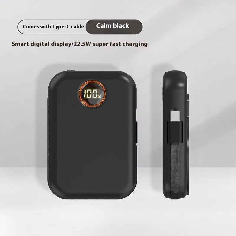Magnetic wireless power bank with digital display in plastic shell, black, 10000mAh, compact size