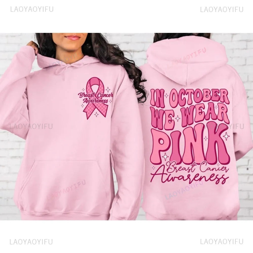 Breast cancer awareness sweatshirt with retro pattern and side seam pockets in pink, white, khaki or black