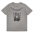 Loose fit short sleeve cotton T-shirt for summer in grey, shown on a hanger.
