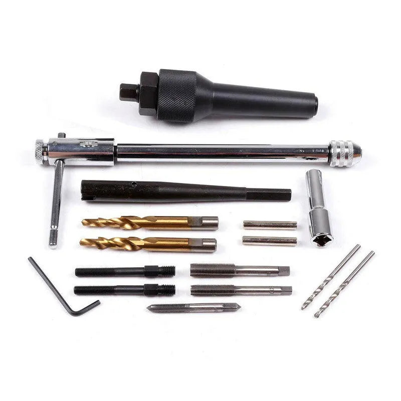 16-piece steel glow plug disassembly tool set with red tools for diesel engine repair
