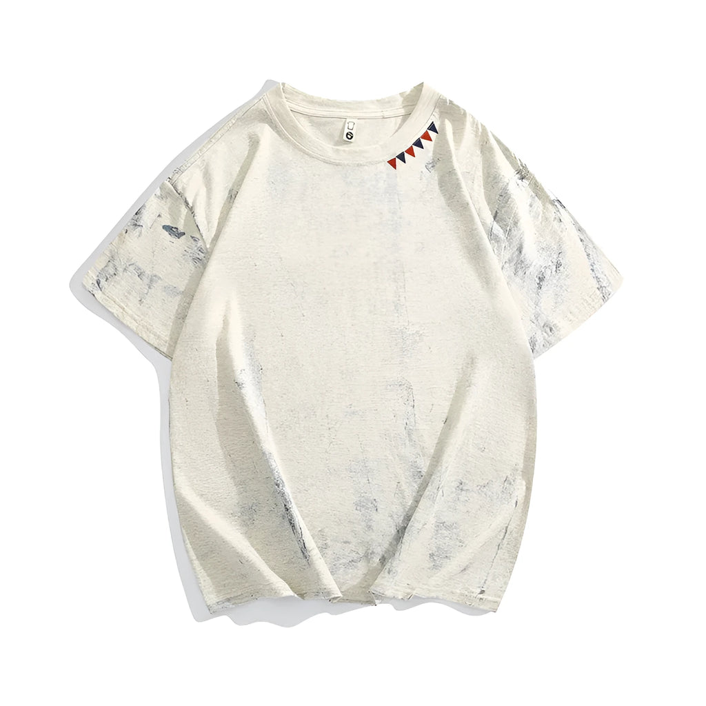 Grey men's tie-dye print T-shirt with loose fit and half sleeves