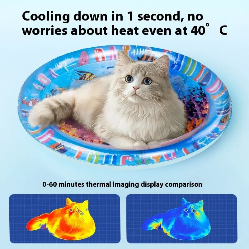 PVC inflatable water cooling mattress for pets with graphic designs