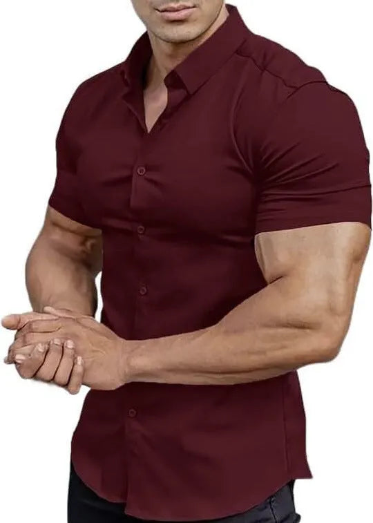 Men's short sleeve printed casual shirt in cardigan style, available in multiple colours and sizes.